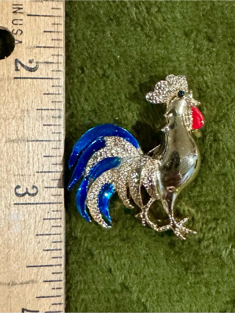 Gerry's Rooster Brooch with Blue & Red Enamel Accents